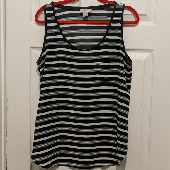 Ann Taylor Loft dark gray white top Sz L - Picture 1 of 5